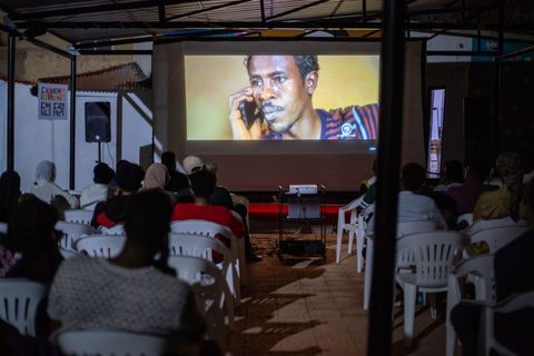 Screening in the courtyard at the 1st Fankeenna Film Fest