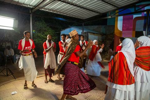 Dance performance in the courtyard at night
