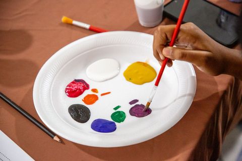 Mixing paint on a palette