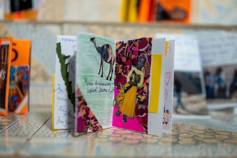 Handmade books on display